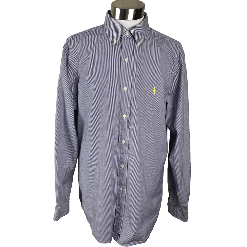 Ralph Lauren Mens Shirt Size 16 1/2 34/35 Yellow‎ Pony Blue Label Custom Fit A69